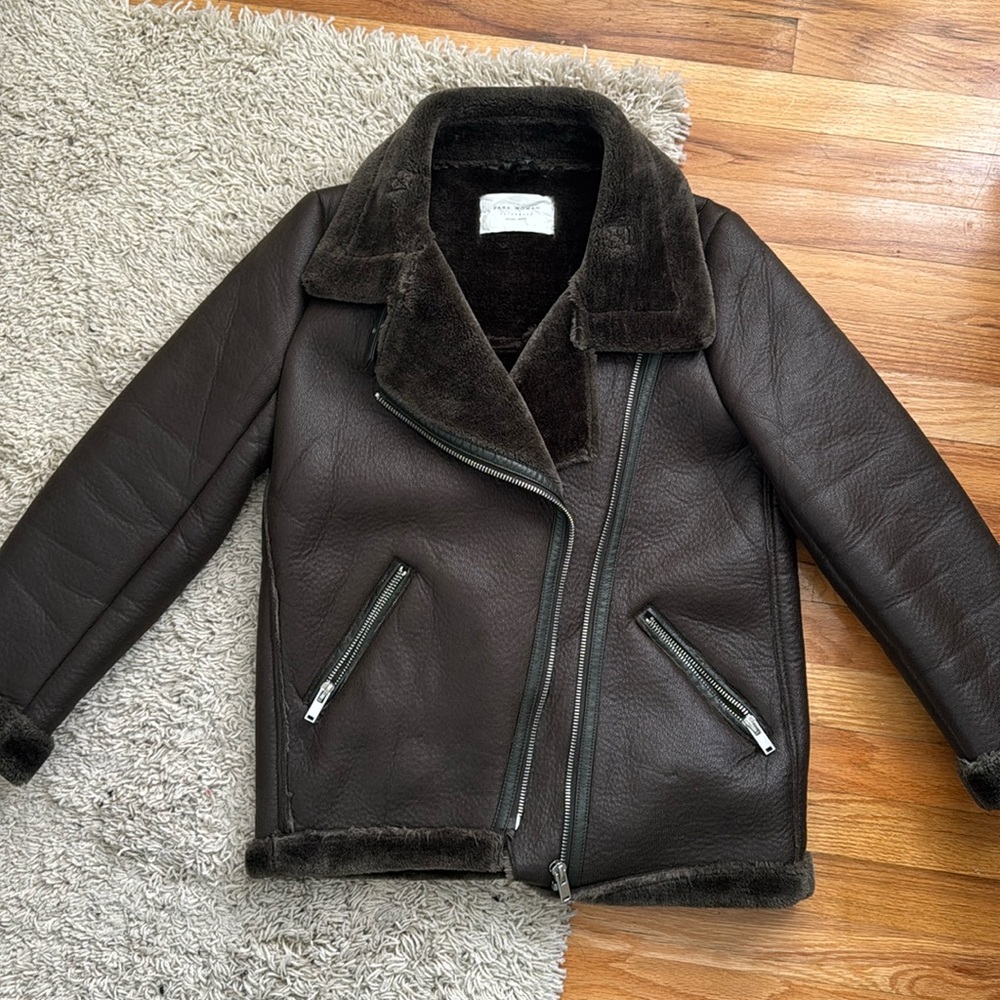 Zara outerwear green coat warm thick insulated